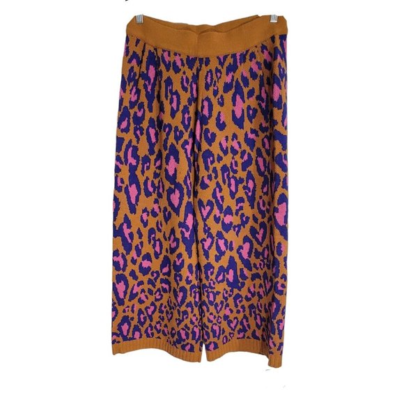 FARM Rio Pants - Farm Rio Women's Multicolor Leopard Pop Caramel Sweater Pants Ribbed Hem Size XL